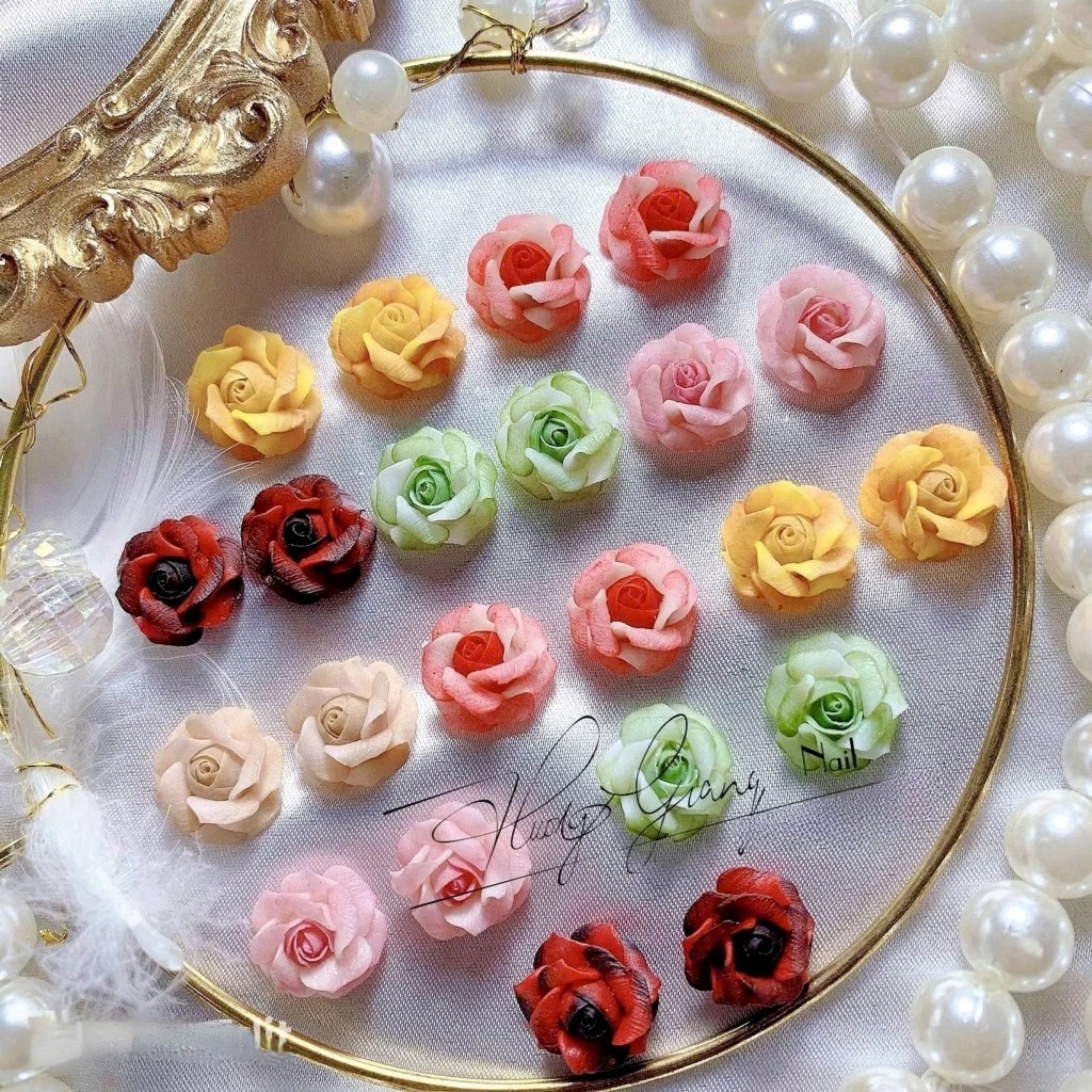 Hoa bột nail - hoa đính móng ( hoa hồng fom tay )