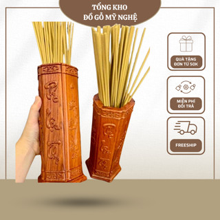 Ống đựng nhang gỗ hương Phúc Lộc Thọ gỗ hương cao 28cm