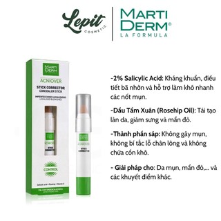   Hàng Nhập Khẩu  Bút che khuyết điểm và giảm mụn Martiderm Acniover Corrector Concealer Stick 15ml 