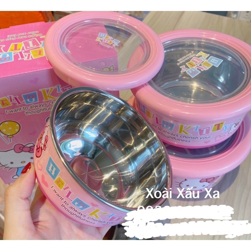 bộ 3 thố inox hình mèo hello kitty- doraemon