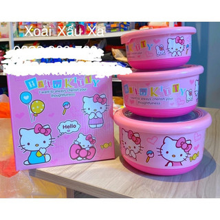 bộ 3 thố inox hình mèo hello kitty- doraemon