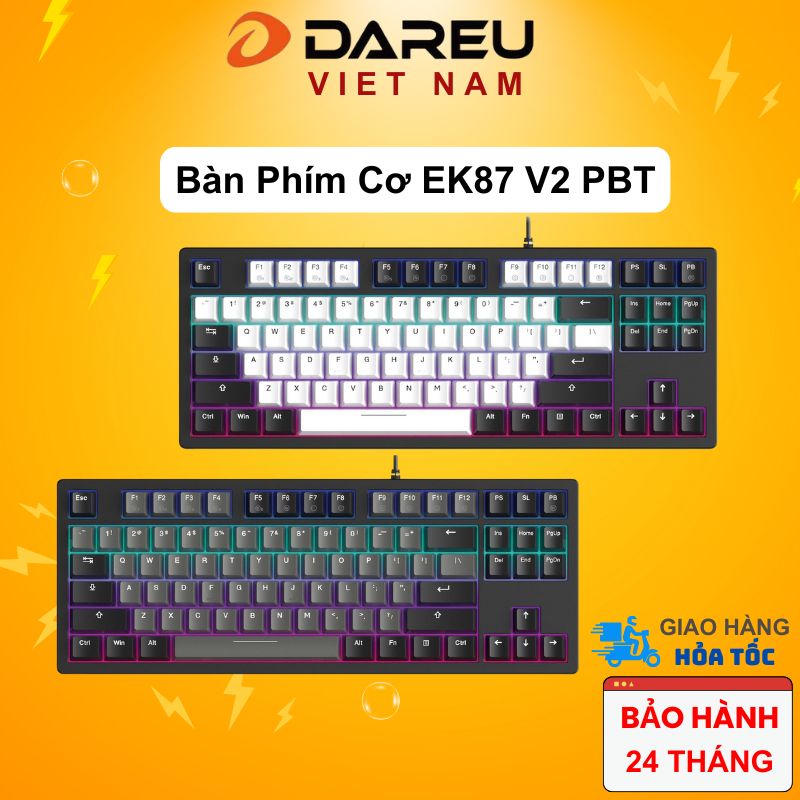 Bàn phím cơ DAREU EK87 V2 White Black (2 sides RGB strip, Multi-Led, PBT Double Shot OEM profile) | BigBuy360 - bigbuy360.vn
