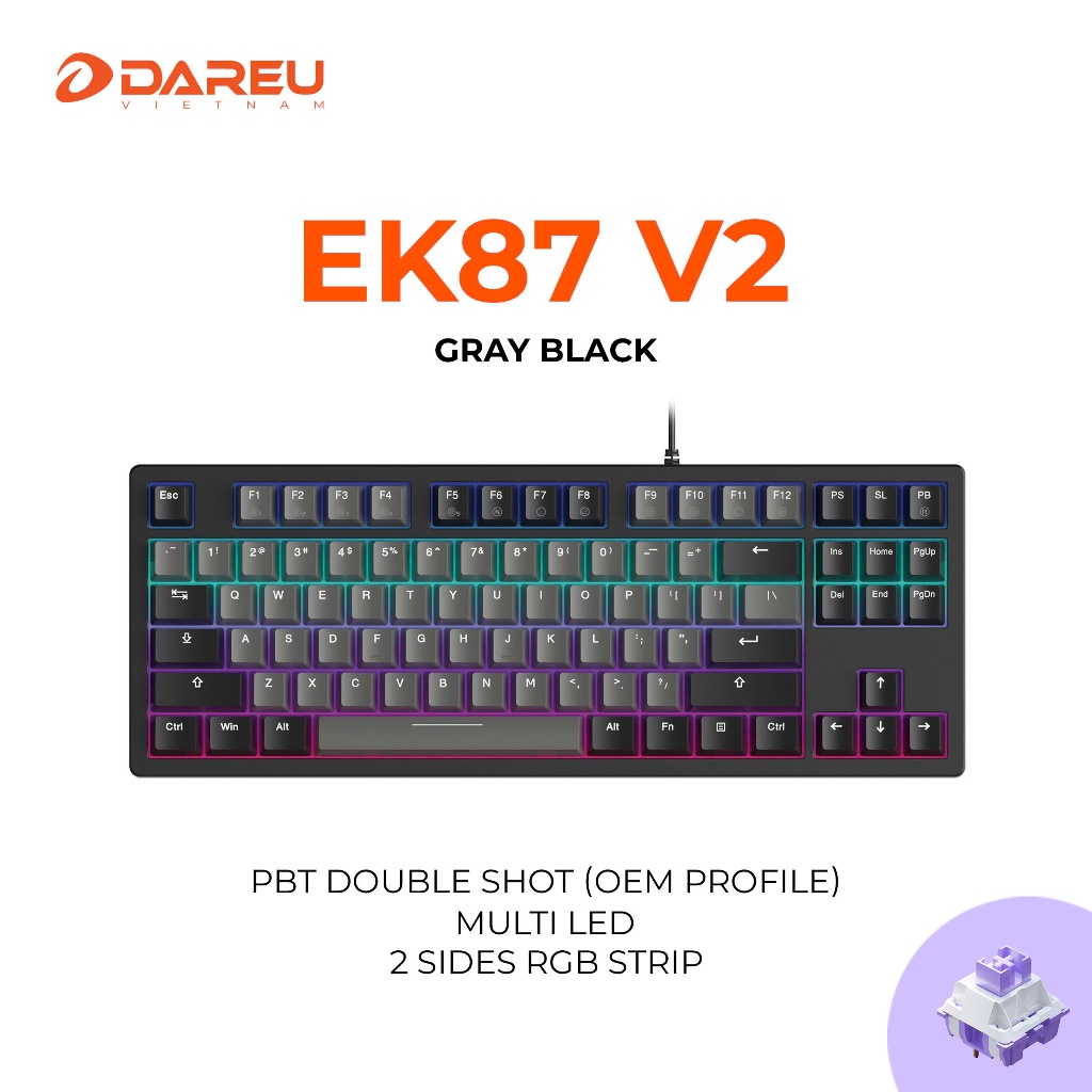 Bàn phím cơ DAREU EK87 V2 White Black (2 sides RGB strip, Multi-Led, PBT Double Shot OEM profile) | BigBuy360 - bigbuy360.vn