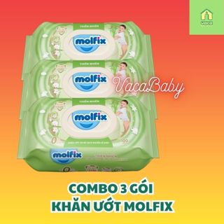 Combo 3 gói Khăn ướt Molfix có sẵn 3 loại sạch khuẩn, tươi mát, dịu nhẹ 100 tờ