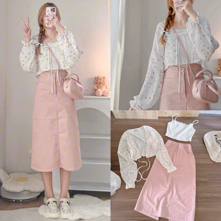Set 3 món áo 2d + chân váy kaki 🎀