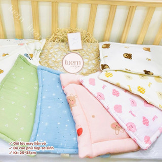 iuem Gối lót sơ sinh may liền, kết hợp vỏ muslin mềm mát may liền với lõi bông tấm chống xô giặt được cả gối