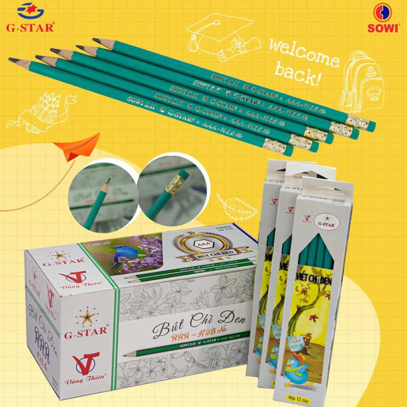 HỘP 12 CÂY VIẾT CHÌ CHUỐT ĐEN THÂN DẺO HB
