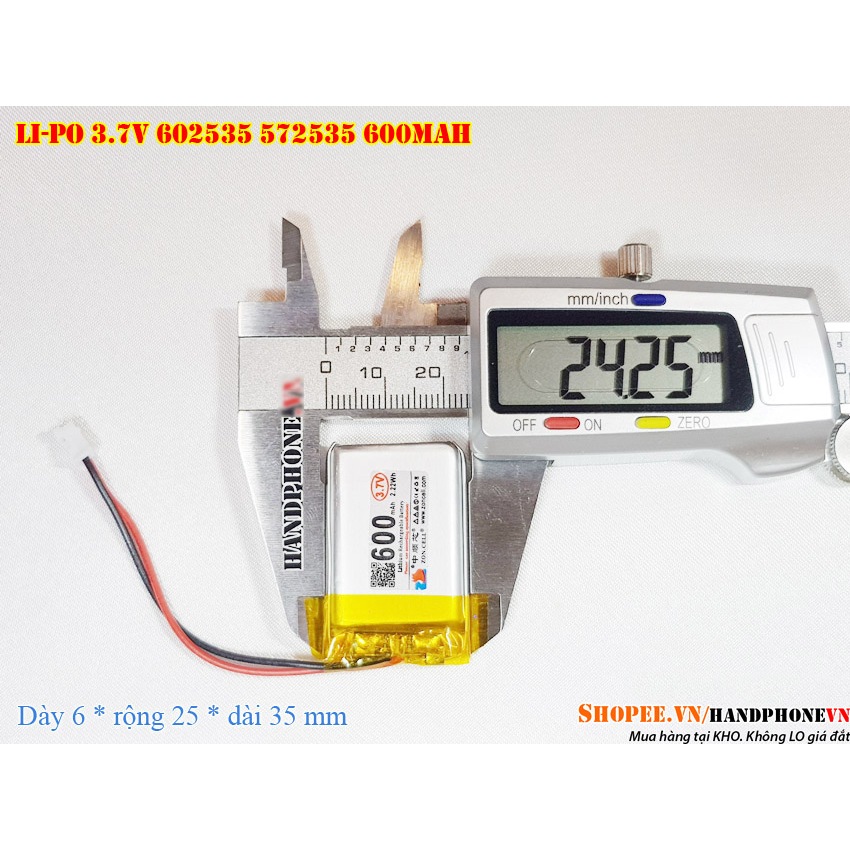 Pin Li-Po ZonCell 3.7V 600mAh 602535 572535 cho Điện Thoại, Smartwatch, Loa Bluetooth, Camera hành t