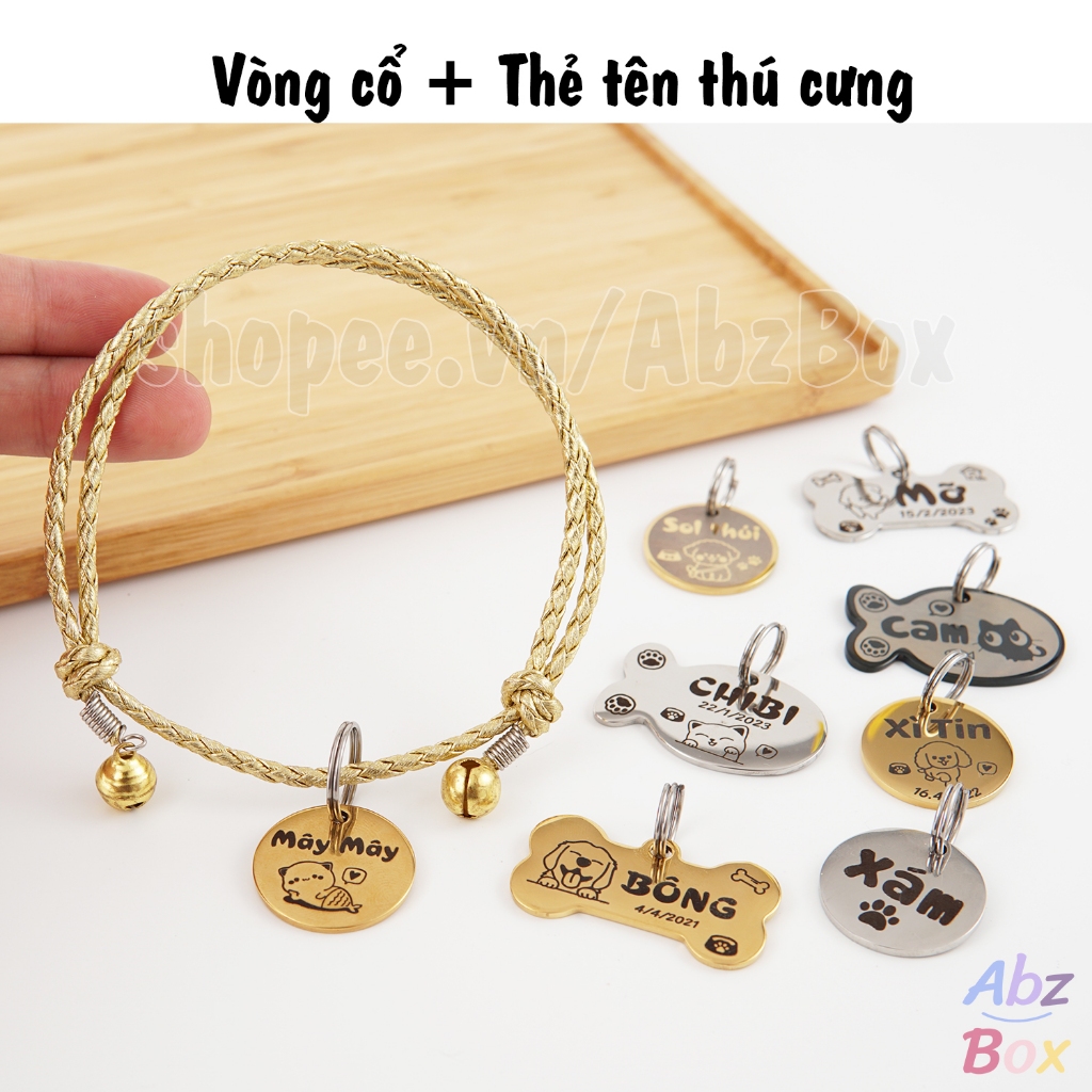 Vòng cổ cho mèo - Vòng cho Chó + Thẻ tên thú cưng - Bảng tên chó mèo Abz Box
