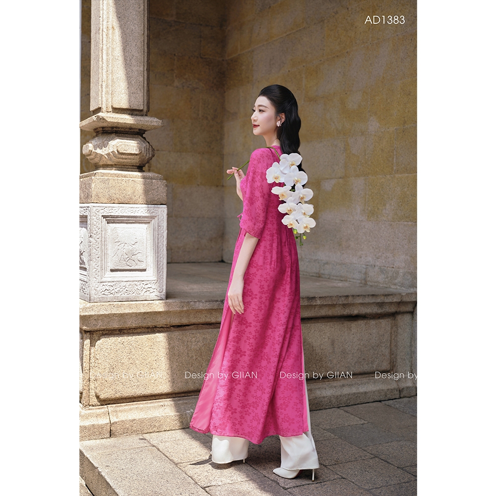 Áo dài cách tân nữ hoa nhí Giian dáng suông 4 tà thiết kế cổ tròn tay loe họa tiết in nổi đính nơ ngọc thủ công AD1383 | BigBuy360 - bigbuy360.vn