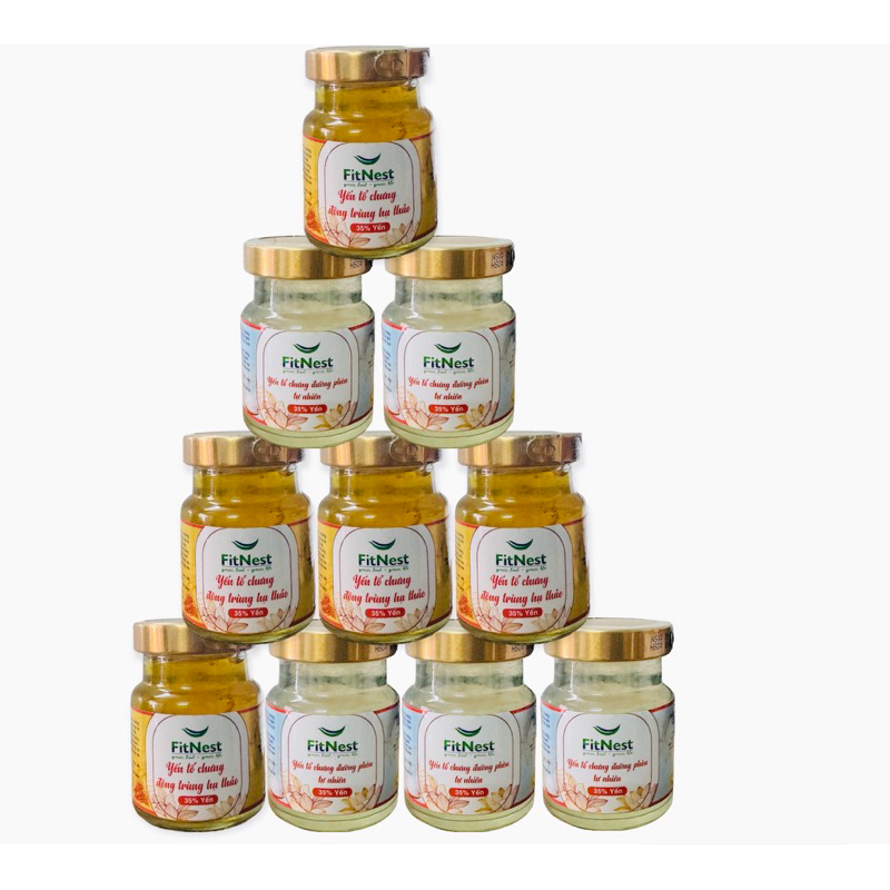 combo 10 Lọ Trơn - FitNest Yến Chưng Mix Vị - (5 phèn + 5 Đông Trùng )- 770gram Yến Tươi - 70ml/lọ -