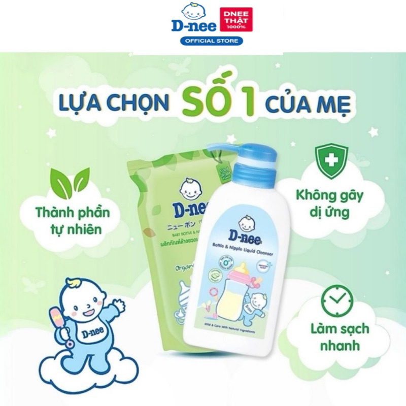 Nước rửa bình sữa Dnee organic túi 550ml , D-Nee an toàn Cho bé sơ sinh Chuẩn 100%