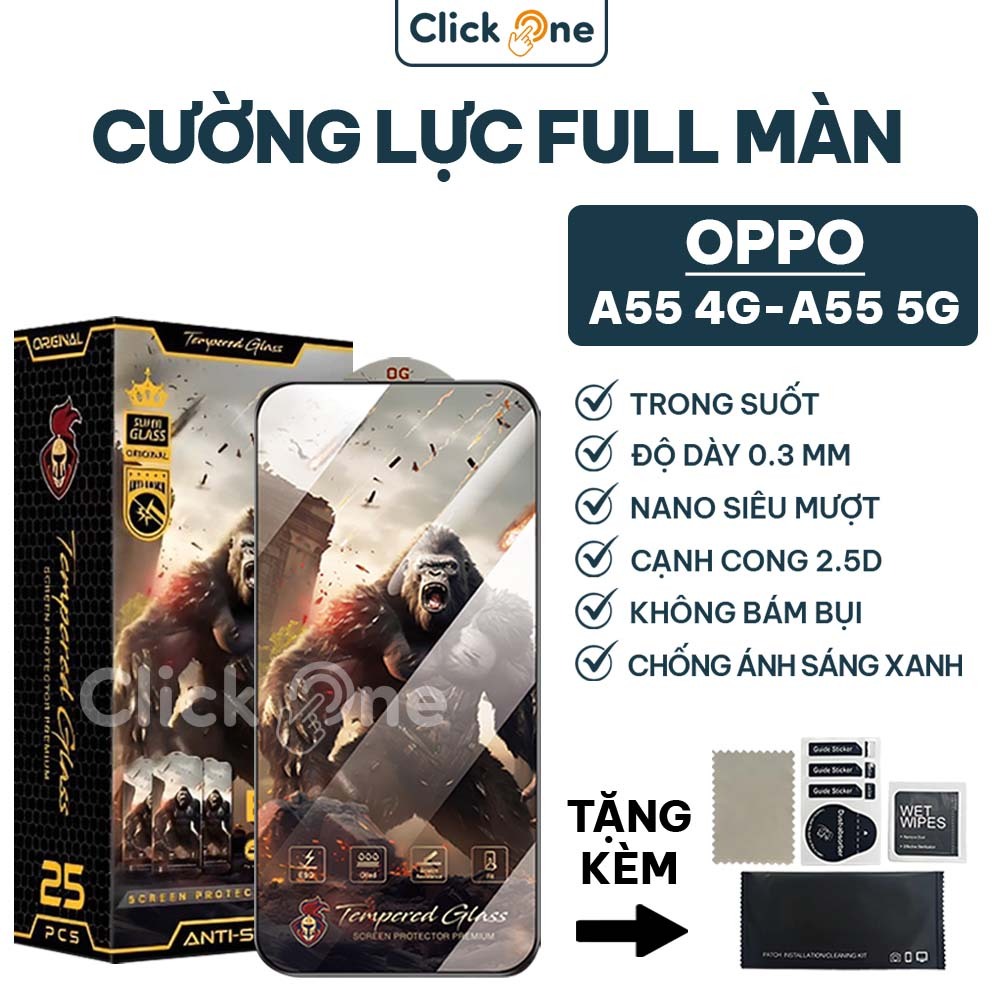 Kính cường lực Oppo A55 4G/5G full màn, trong suốt, chống ánh sáng xanh | MIẾNG DÁN MÀN HÌNH