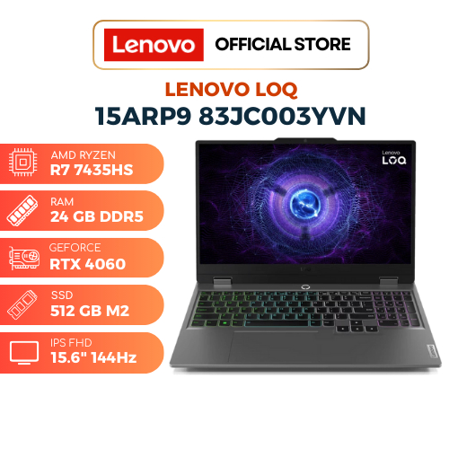 Laptop Gaming Lenovo LOQ 15ARP9 83JC003YVN R7-7435HS | 24GB | 512GB | RTX™ 4060 8GB | 15.6' FHD | Wi