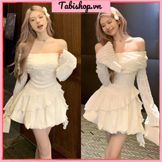 Set áo trễ vai tay loe kèm chân váy bí TABISHOP set váy nữ  phong cách Hàn quốc mặc đi tiệc đi chơi (04)
