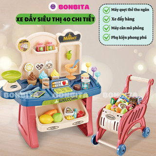 Đồ chơi bán hàng siêu thị kèm xe đẩy, Bộ xe đẩy đi siêu thị 40 chi tiết cho bé vui chơi và khám phá