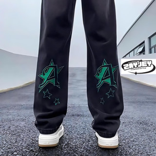  Quần Jean Nam  Họa Tiết Thêu Ngôi Sao Ống Rộng ZayJey Quần Bò Form Suông Chất Liệu Dày Dặn 