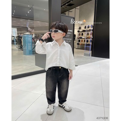 Quần baggy jean Beemo bé trai may chỉ nổi, chất liệu jean co giãn mặc đi học, đi chơi cho bé từ 9-24kg 4371QDB