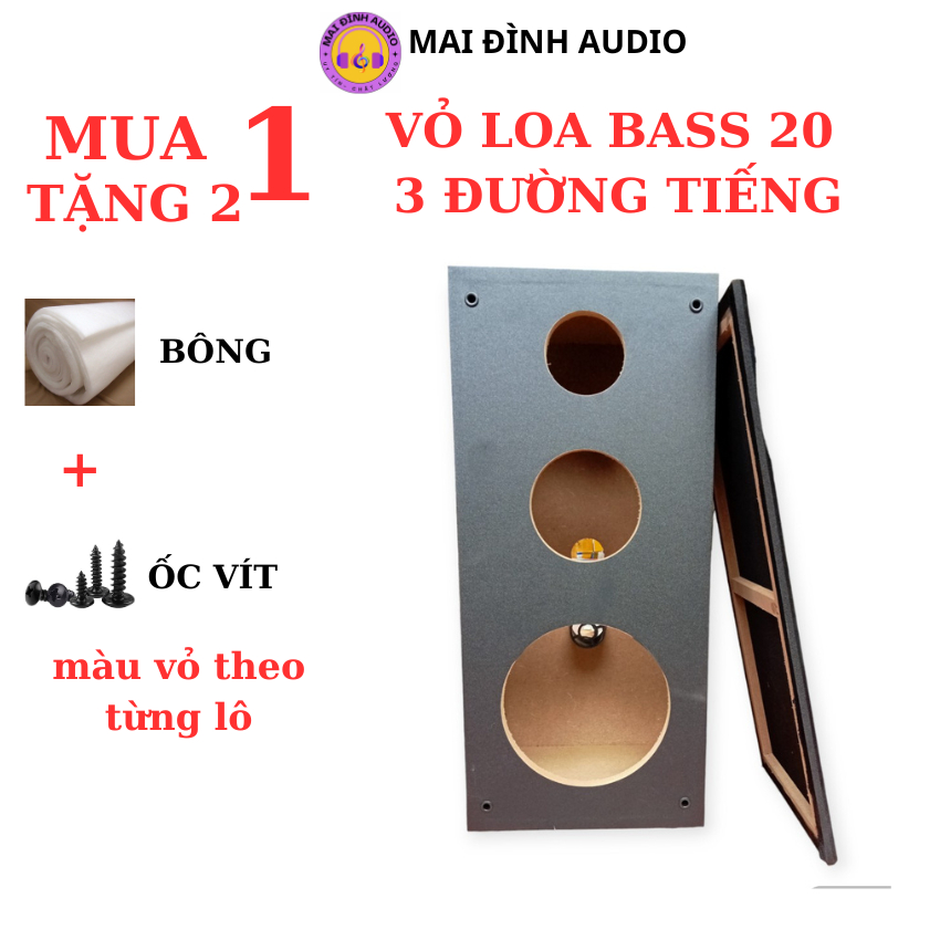 Vỏ thùng loa bass 20 3 đường tiếng, vỏ dán vân gỗ hàng xuất khẩu, dùng 1 bass 20, 1 trung 12, 1 treb