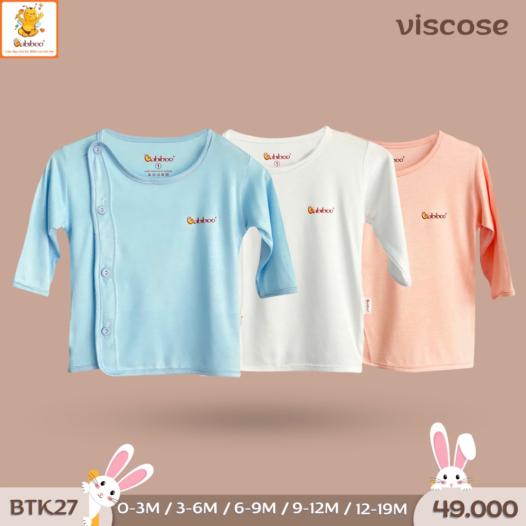 Áo sơ sinh tay dài cài lệch Babiboo vải visco siêu mềm mại BTK27