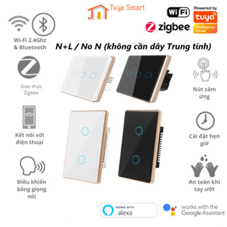 Công Tắc Thông Minh Viền Vàng Cao Cấp Tuya Wifi / Zigbee Cảm Ứng [Ko cần dây Trung tính] Điều Khiển Từ Xa