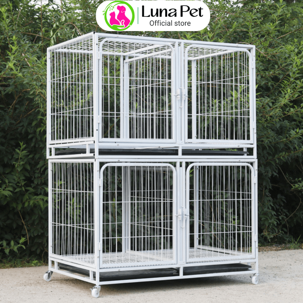  Chuồng lồng nan ống nuôi chó mèo lớn có vách ngăn Luna Pet CN05 kích thước lớn có bánh xe 