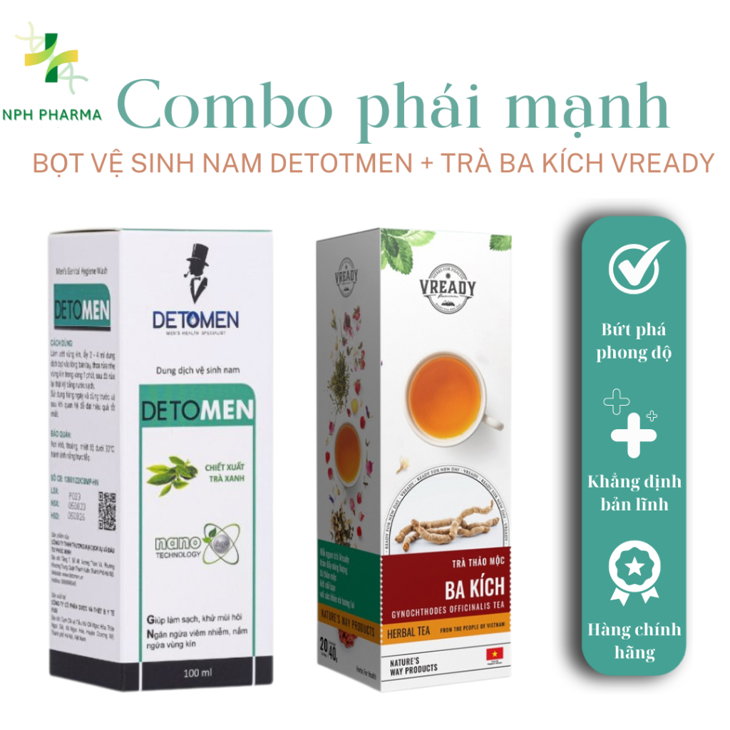 {Che Tên} Combo Bọt vệ sinh Detomen + Trà ba kích Vready: Bứt phá phong độ phái mạnh