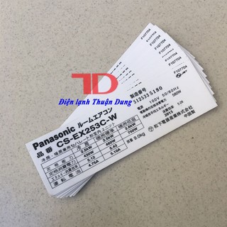 Tem thông số máy lạnh PANASONIC nội địa EX253C