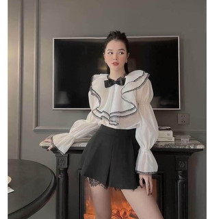 Áo sơ mi nữ pha ren đen tiểu thư xinh