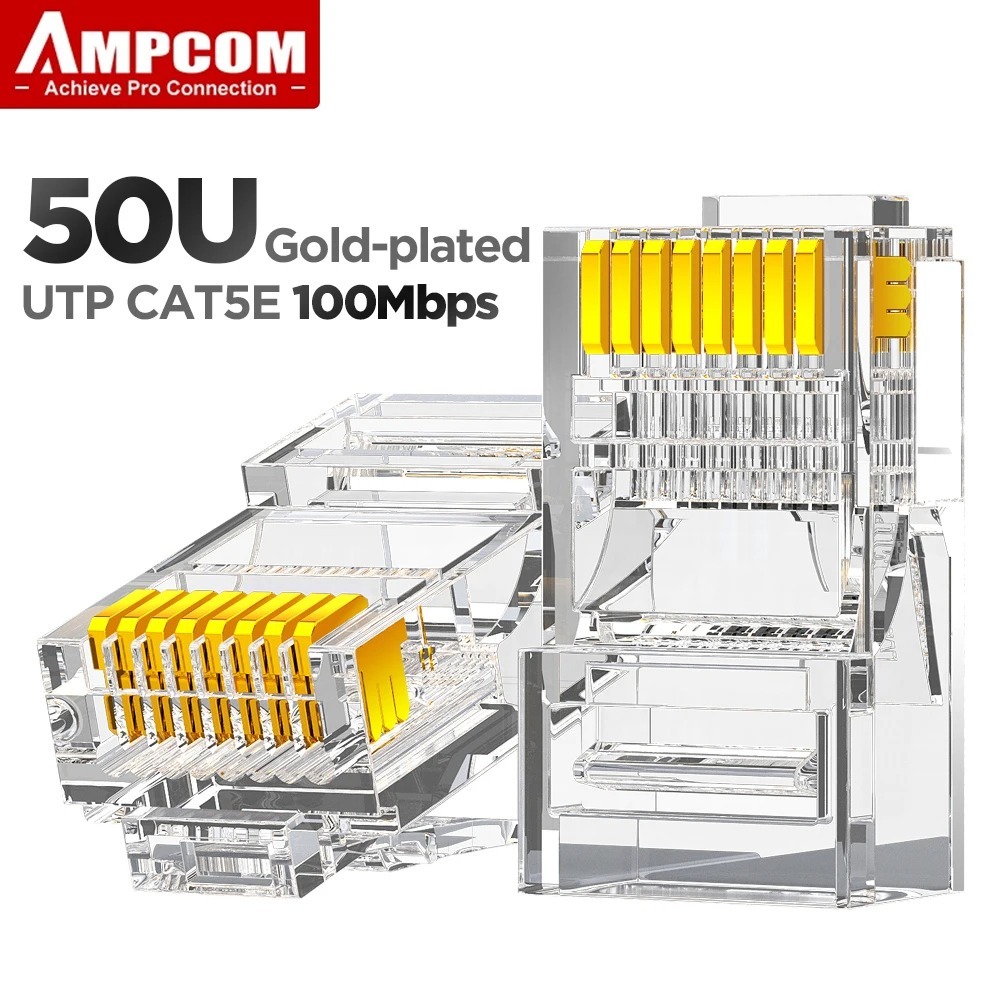 Đầu bấm mạng Rj45 Cat5e AMPCOM, chống trượt, chống cháy, fluke test 5000