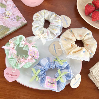  16 mẫu Dây buộc tóc ren nơ Pháp Scrunchies vải hoa caro vintage Thun nịt tóc xịn 