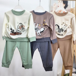 Uala Rogo - Bộ quần áo dài tay chất nỉ in hình động vật cho bé trai, bé gái từ 9 tháng đến 4 tuổi.