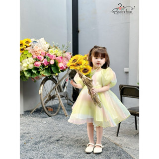  Annie's house - Váy thiết kế bé gái Đầm công chúa xoè tay phồng màu trắng hồng cầu vồng size 9-33kg 