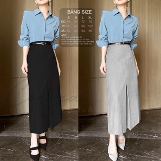 Chân váy bút chì dài cạp cao, xếp ly giữa congaivn CV08 nhiều màu