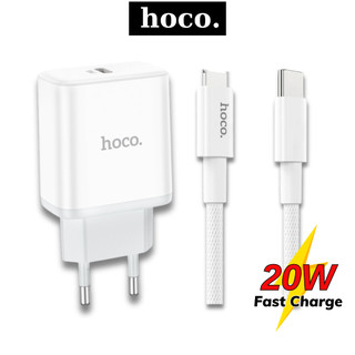 Combo bộ sạc nhanh 20W Hoco củ sạc nhanh PD20W kèm dây dù siêu bền cho Xr Xsmax 11 12 13 14promax
