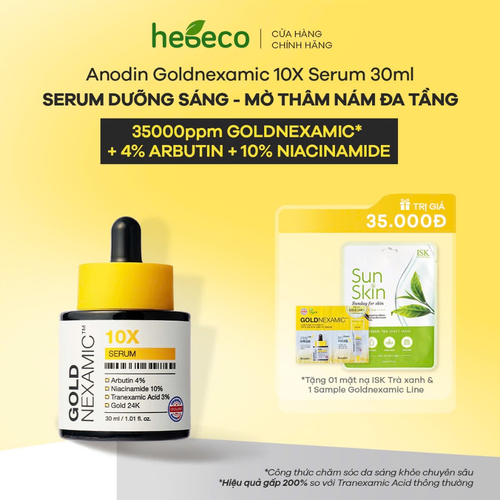 Serum Goldnexamic 10X Anodin Dưỡng sáng, Mờ thâm nám đa tầng 30ml