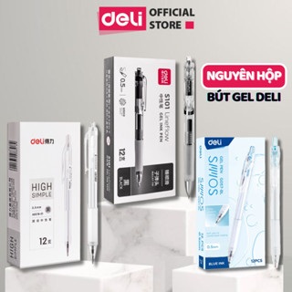 Hộp 12 Bút Gel Deli Bi Nước Deli Viết Bấm Mực Gel Đẹp Ngòi 0.5mm Nhanh Khô Học Sinh Văn Phòng