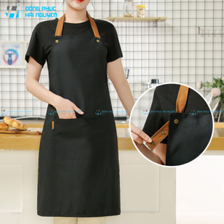 Tạp dề yếm phục vụ, tạp dề nails cao cấp vải kaki cotton dành cho Nam Nữ 3 nút bấm