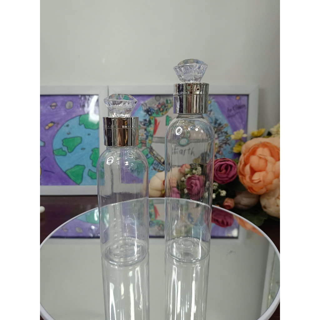 COMBO Chai nhựa Pet 150ml trong lùn, 200ml trong nắp bật kim cương
