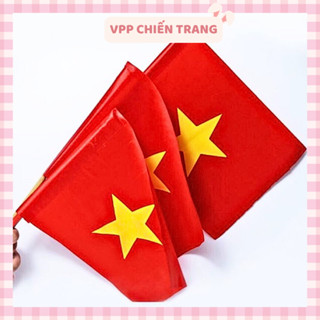 Combo 10 lá cờ vẫy cho học sinh khai giảng nhập học, cờ đỏ sao vàng chất vải phi bóng đẹp dày dặn, có sẵn cán tay cầm