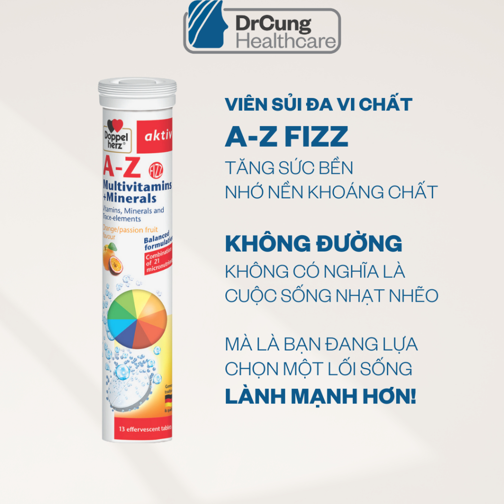 A Z Fizz - Viên Sủi, Vitamin Tổng Hợp, Vitamin C, 3B, Tăng Sức Đề Kháng, Doppelherz (Tuýp 13 viên) [Hàng Đức Chính Hãng]