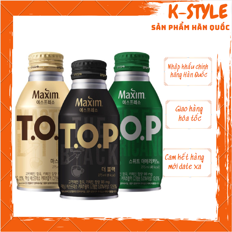 Cà Phê Maxim TOP Hàn Quốc Sweet Americano, The black, Master latte 275ml