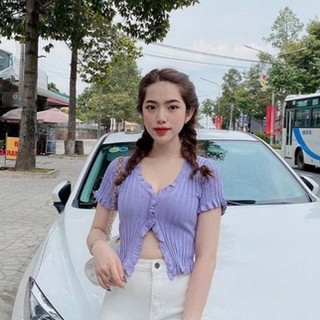 Áo len nữ cúc tròn viền bèo chất len dệt kim hàng Quảng Châu – áo len nữ thời trang dễ phối
