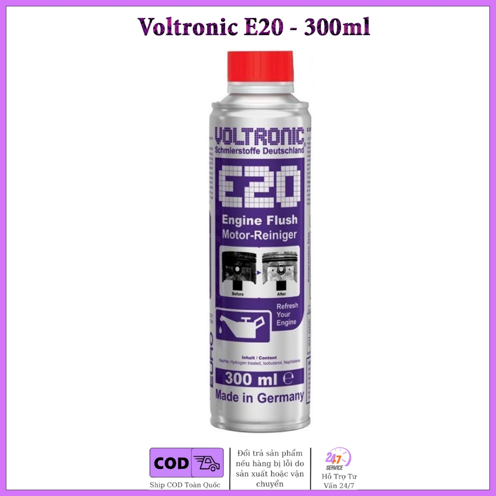 Phụ gia làm sạch bên trong động cơ xe Voltronic E20 Engine Flush 300ml