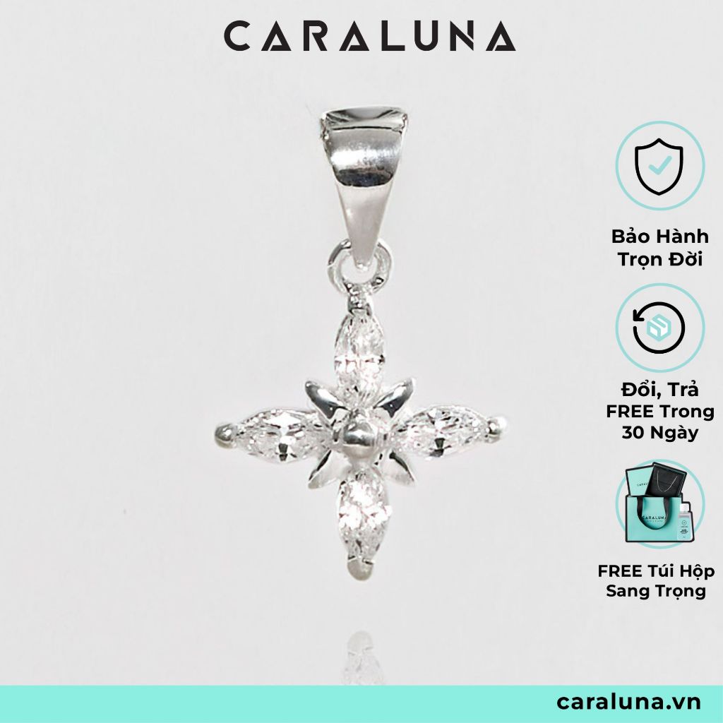 Mặt Dây Chuyền Bạc 925 Hình Ngôi Sao 4 Cánh Đính Đá CARA LUNA Star Stone Pendant - VCP02