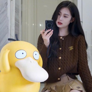 Áo Khoác Cardigan Len Vặn Thừng Khuy To, Áo Cardigan Len Dệt Kim Mỏng Cổ Tròn Dài Tay Dáng Ôm Hàng Loại 1