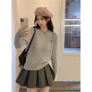  Áo Len Nữ Dệt Kim Áo Sweater Dệt Kim Vặn Xoắn Áo Len Cổ Tròn Tay Dài Màu Trơn Hàng Loại 1 