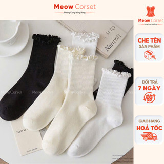 Set 10 đôi Tất nữ cổ bèo cao trơn chất cotton mềm mại basic  [MEOW Corset]