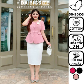 Dabigsize - Áo Bigsize Nữ , Áo Kiểu Sang Chảnh Cổ Tròn Nơ Vai Nút Bọc Chất Cotton Mềm Mịn Cho Người Mập 50-90kg