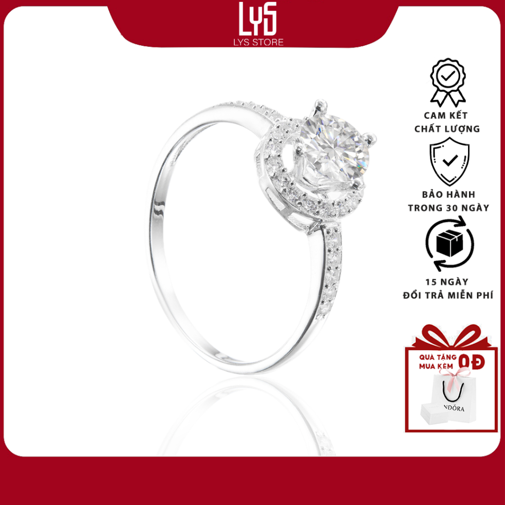 Nhẫn bạc Lys nữ đính đá đơn giản cá tính trang sức bạc Ý cao cấp 8182 PAN